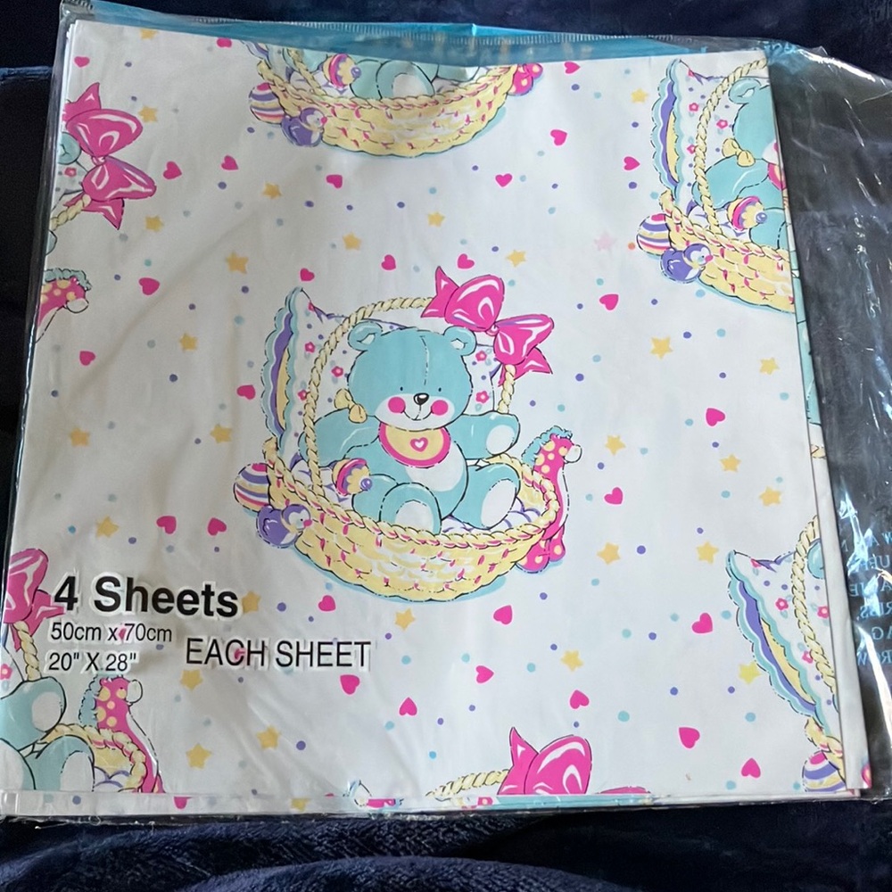 Vintage Cute‎ Bear Gift Wrap Sheets - Sealed New Old Stock